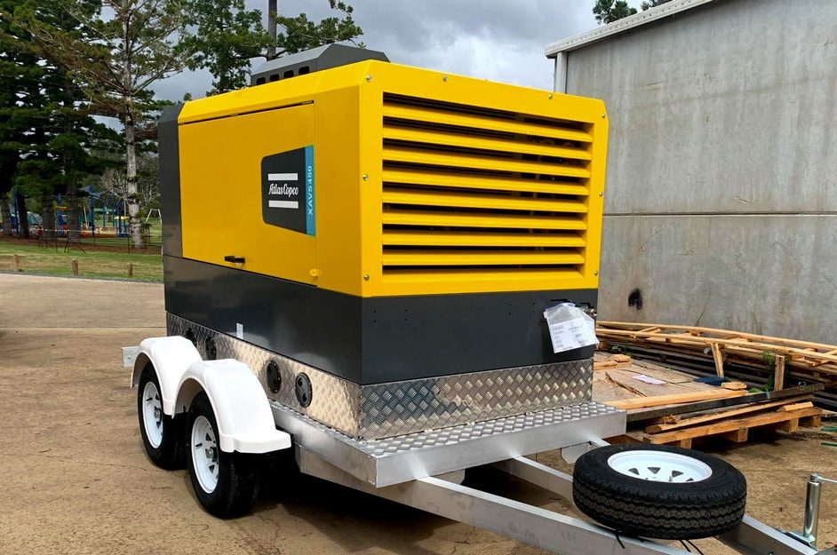 Yellow Air Compressors On Trailer — Air Compressors in Toowoomba, QLD